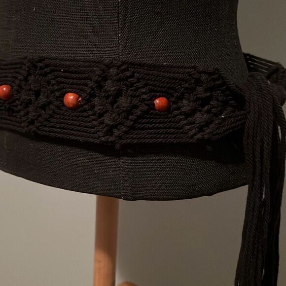 Department Women's Black Solid Tassel Beaded Macrame Belt 31.5” Between Knots - Picture 2 of 4